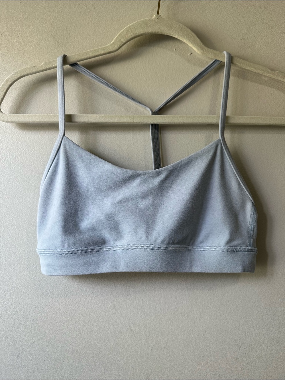 Lululemon Flow Y Sports Bra Nulu Light Support Strappy Bralette Sz 4 Blue Linen